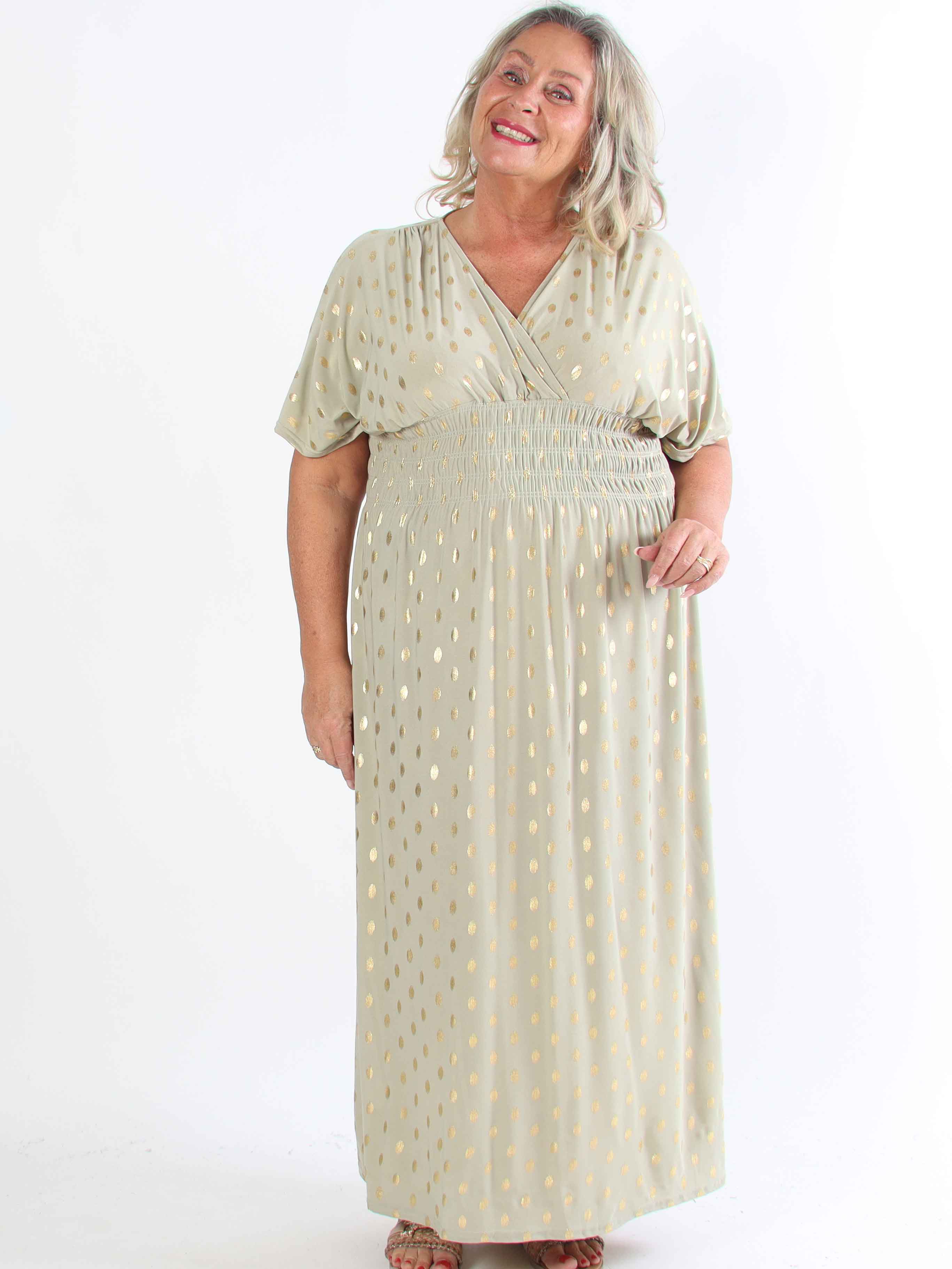 Pams Dot - Lång stretchig plus size-klänning med prickig detalj
